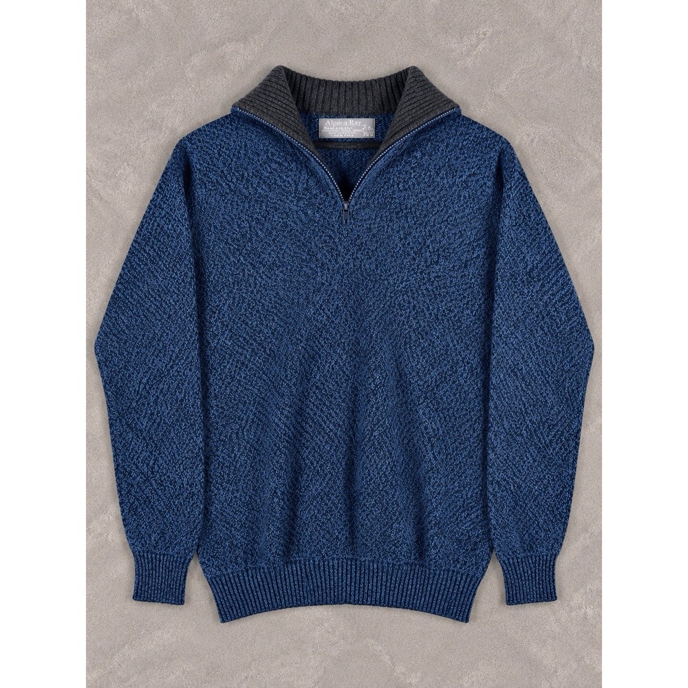 Alpaca Ray Baby Alpaca Sweater Mens Medium Blue Mock Collar Luxury Made in Peru